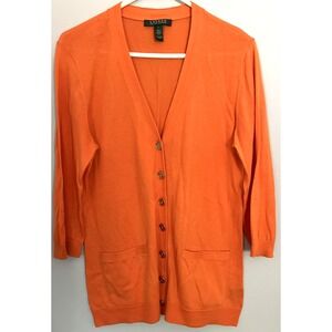 Lauren Ralph Lauren Sweater Womens Large Orange Cardigan V-Neck Button Up Cotton